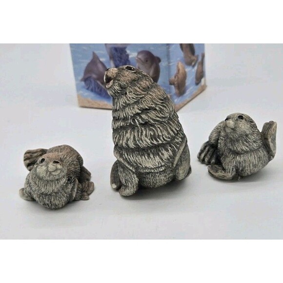 Vintage Animal Family Seal Family Figurine Set Of 3 Miniature Cute Seals Decor - Picture 10 of 16